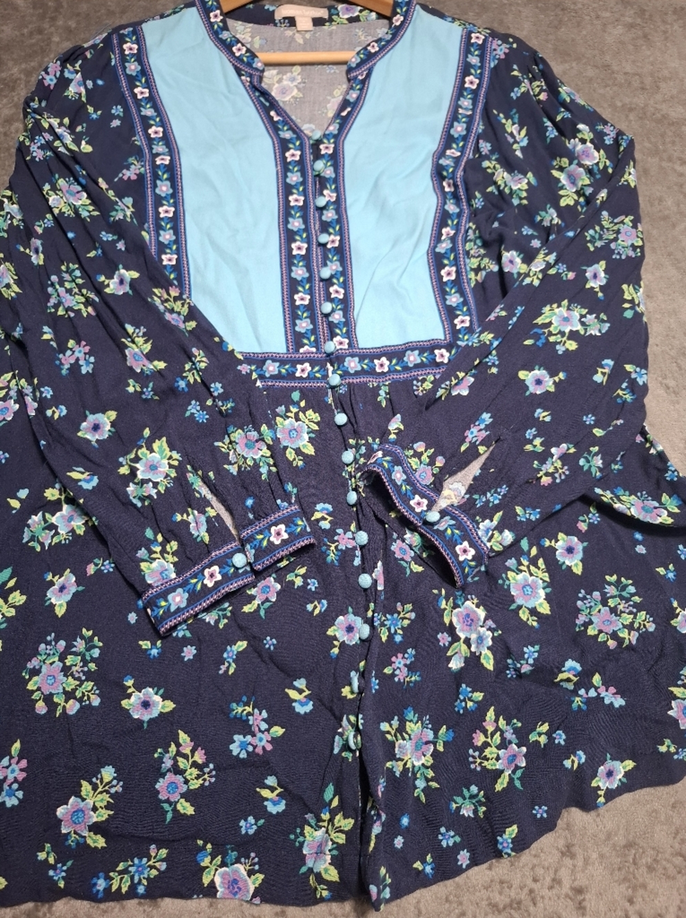 Woman Within Top Womens Size 1X 22/24 Button-Front Mixed Print Cottagecore Tunic - Picture 11 of 11